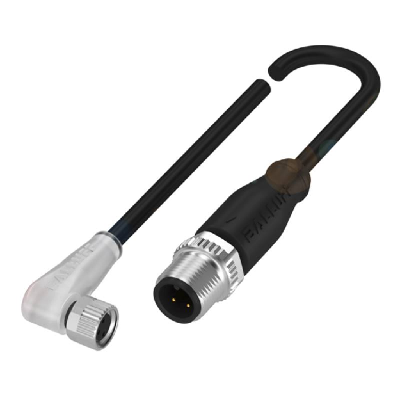 M12A Fem Coudé 3p LED/M12A Mâle Droit 3p; PUR 3x0.34 Noir Cpc 2m-Lire la description