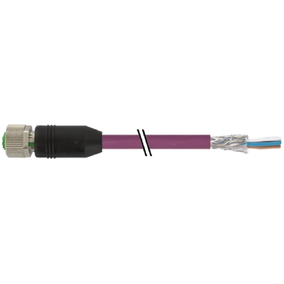 M12B Fem Droit 4p; Câble PUR Blindé 2x0,25+2x0,34 Violet Cpc 10m-Lire la description