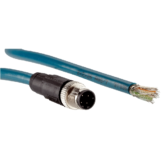 M12D Mâle Droit 4p; Câble PUR Blindé 4 fils Bleu 2m Ethernet CAT5e-Lire la description