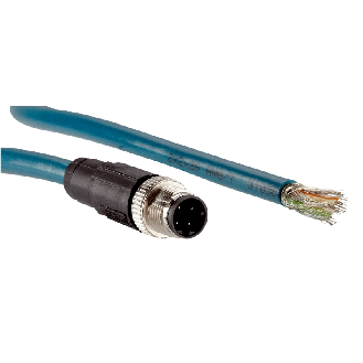 M12D Mâle Droit 4p; Câble PUR Blindé 4 fils Bleu 2m Ethernet CAT5e-Lire la description
