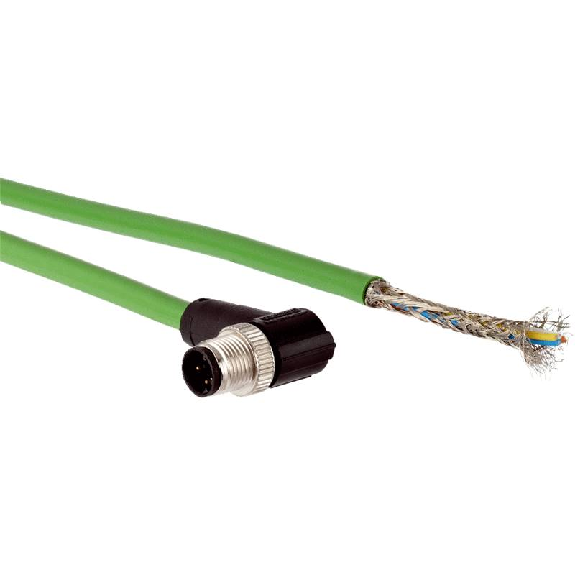 M12D Mâle Coudé 4p; Câble Blindé Vert 10m CAT5e Profinet-Lire la description