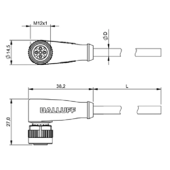 M12A Fem Coudé 5p; Câble PVC 3x034 Gris Cpc 10m (250V)-Lire la description