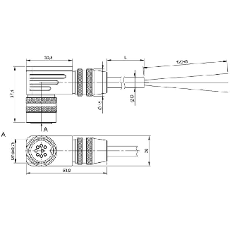 M16 Fem Coudé 8p; Câble PTFE Blindé 7x0.25 Noir Cpc 10m-Lire la description