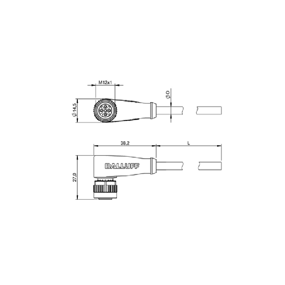 M12A Fem Coudé 5p; Câble PUR 5x0.34 Noir Cpc 2m (60V)-Lire la description