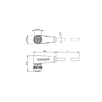 M12A Fem Coudé 5p; Câble PUR 5x0.34 Noir Cpc 2m (60V)-Lire la description