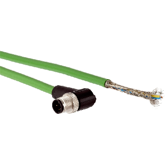 M12D Mâle Coudé 4p; Câble Blindé 5m Vert CAT5e Profinet-Lire la description