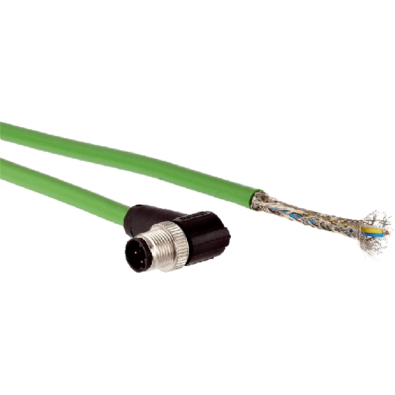 M12D Mâle Coudé 4p; Câble Blindé 5m Vert CAT5e Profinet-Lire la description