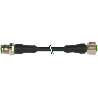 M12A Fem Droit 4p/M12A Mâle Droit 4p; PUR 4x0.34 Noir 5m-Lire la description