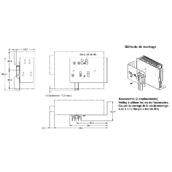 Support de montage, fixation intérieure sur rail DIN pour alim S8FS-Lire la description