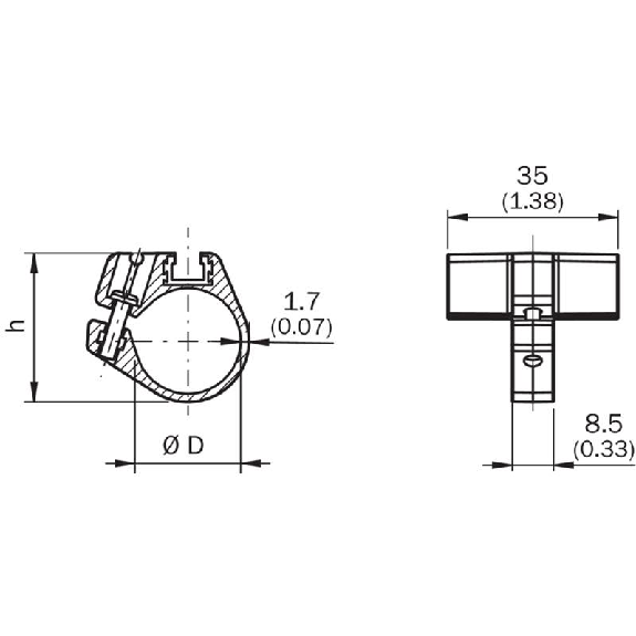 Support de fixation sur vérin cylindrique avec Ø de piston de 12mm-Lire la description