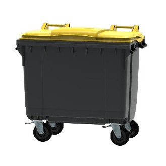 Conteneur 4 roues 660L gris/jaune-Lire la description