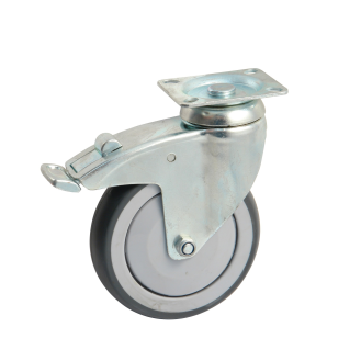 Roulette grise platine rectangualire 100mm pivotante avec frein - AVL - 550842O-Lire la description