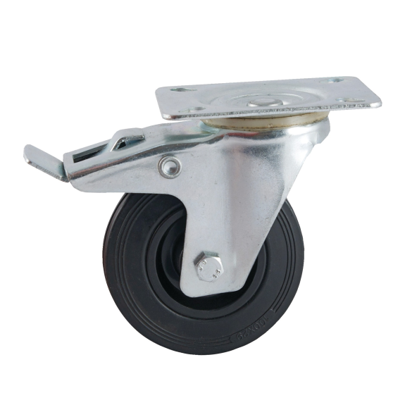 Roulette D100mm caoutchouc noir platine pivotante avec frein - AVL - 508842O Roulette D100mm caoutchouc noir platine pivotante avec frein - AVL - 508842O-Lire la description