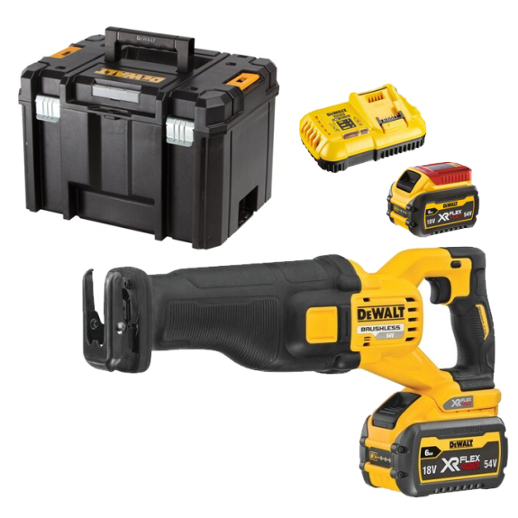 Scie sabre 54V XR FLEXVOLT + 2 batteries 6.0 Ah + chargeur en TSTAK IV  - DCS389T2-QW-Lire la description