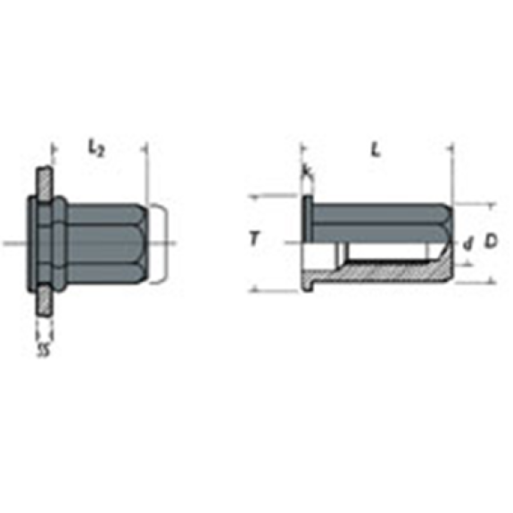 Ecrou a sertir Borgne Hexagonal Acier M5 L (2.0-4.5)-Lire la description