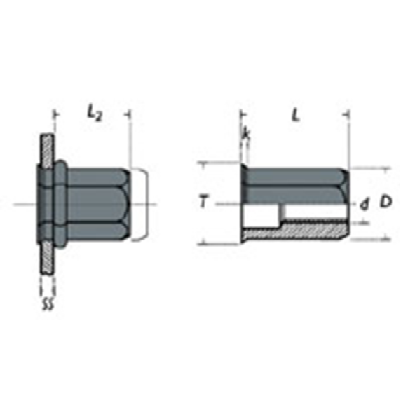 Ecrou a sertir Borgne Hexagonal Acier M6 C (0.5-3.0)-Lire la description