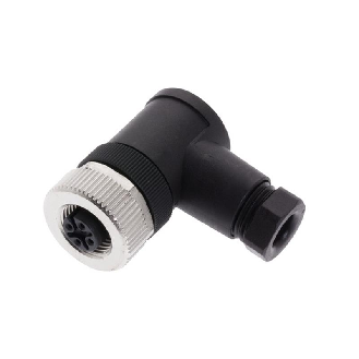 M12A Fem Coudé 5p; Bornes à vis (x5), Ø4-6mm Pg7-Lire la description