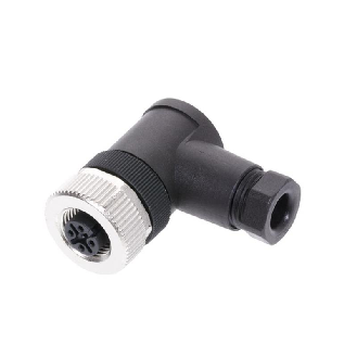 M12A Fem Coudé 4p; Bornes à vis (x4), Ø4-6mm Pg7-Lire la description