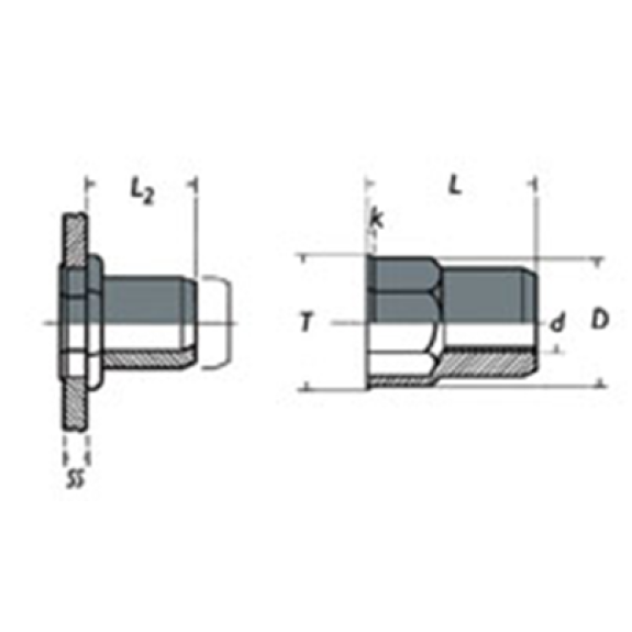 Ecrou a sertir Demi-Hexagonal Acier M12 (4-7.5)-Lire la description