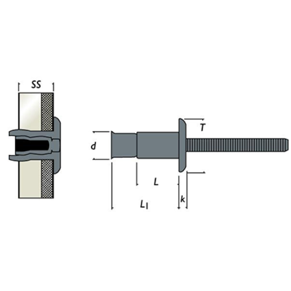 Rivet Monobolt Aluminium Tête Plate 6.4X14-Lire la description