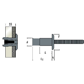 Rivet Monobolt Aluminium Tête Plate 6.4X14-Lire la description