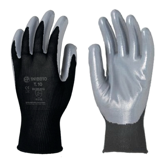 Gant tricoté polyester EUROTECHNIQUE enduit nitrile noir/gris T7 - COVERGUARD - 1NIBB07 Gant tricoté polyester EUROTECHNIQUE enduit nitrile noir/gris T7 - COVERGUARD - 1NIBB07-Lire la description