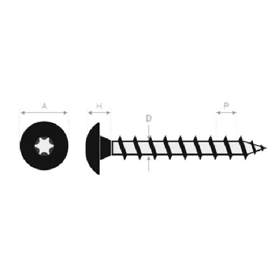 Vis de penture à tête ronde large Torx acier noir 6X40 boîte de 200 - 13360040-Lire la description