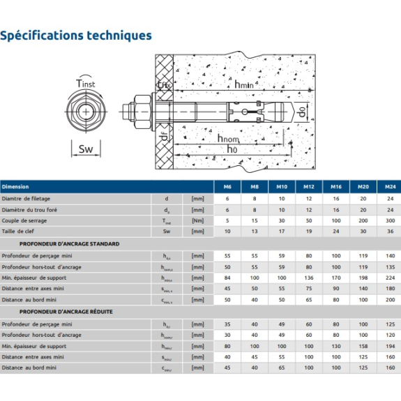 Goujons d'ancrage pour béton non fissuré 10X140 boîte de 50  - R-XPT-10140/70-Lire la description