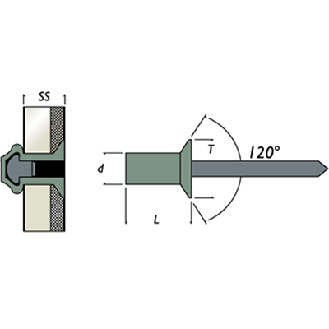 Rivet Etanche Aluminium Tige Acier Tête Fraisée 4.8X19-Lire la description