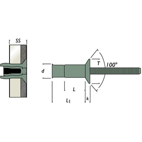 Rivet Monobolt Aluminium Tête Fraisée 6.4X17-Lire la description