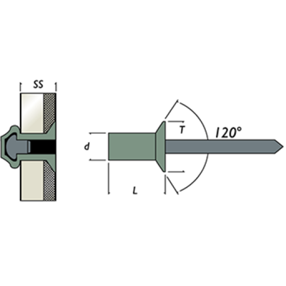Rivet Etanche Aluminium Tige Acier Tête Fraisée 4X11-Lire la description