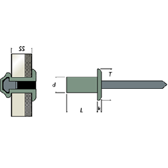 Rivet Etanche Aluminium Tige Acier Tête Plate 4.8X21-Lire la description