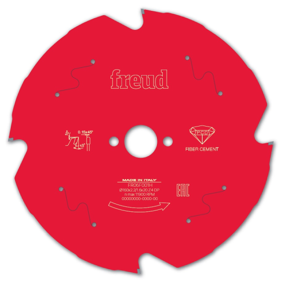 Lames de scie circulaire panneaux fibre-ciment D160mm - FREUD - F03FS09837 Lames de scie circulaire panneaux fibre-ciment D160mm - FREUD - F03FS09837-Lire la description