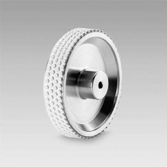 Roue de mesure 20cm de dév, alésage Ø7mm caoutchouc noppé 12mm-Lire la description