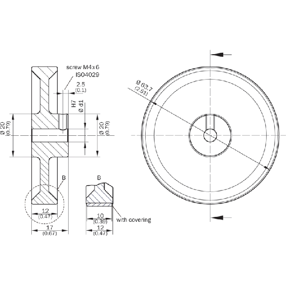 Roue de mesure en alu, axe 10 mm, circonférence 200 mm-Lire la description