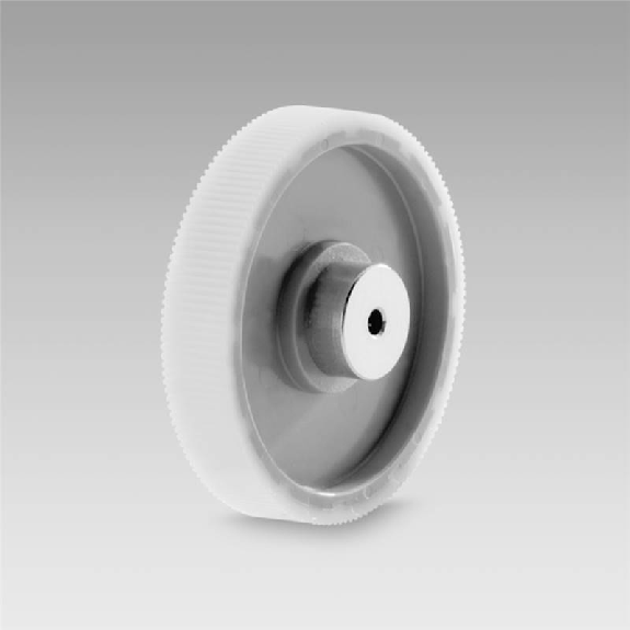 Roue de mesure 20cm de dév, alésage Ø7mm, revét. synt. strié 12mm Roue de mesure 20cm de dév, alésage Ø7mm, revét. synt. strié 12mm-Lire la description