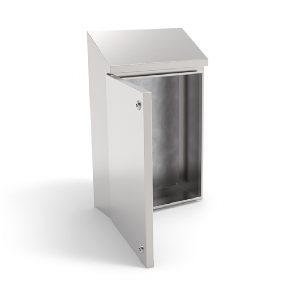 Coffret EQH 300 300 200 (LxHxP) inox AISI 304, IP66, toit incliné Coffret EQH 300 300 200 (LxHxP) inox AISI 304, IP66, toit incliné-Lire la description