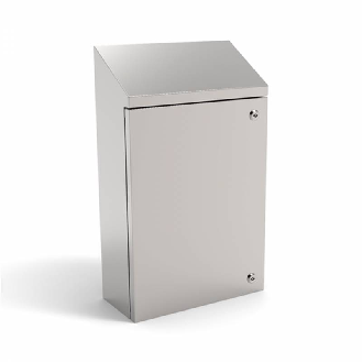 Coffret EQH 380 450 200 (LxHxP) inox AISI 304, IP66, toit incliné-Lire la description