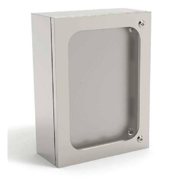 Coffret EQLC 350 400 200 (LxHxP) inox AISI 316L, avec porte en Lexan-Lire la description