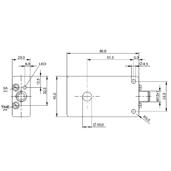 DPI Annulaire Ø=10mm PNP NO Tempo 45x80x20mm / M12 4P-Lire la description