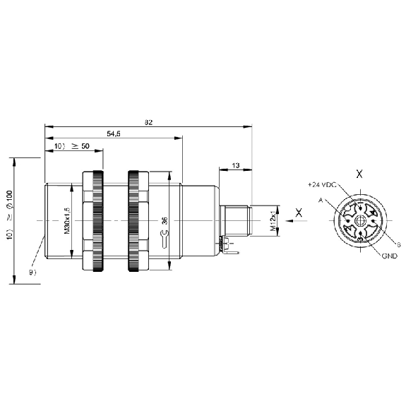 Tête de lecture/écriture BF (125 MHz) Ø30x82mm, M12 4P Tête de lecture/écriture BF (125 MHz) Ø30x82mm, M12 4P-Lire la description