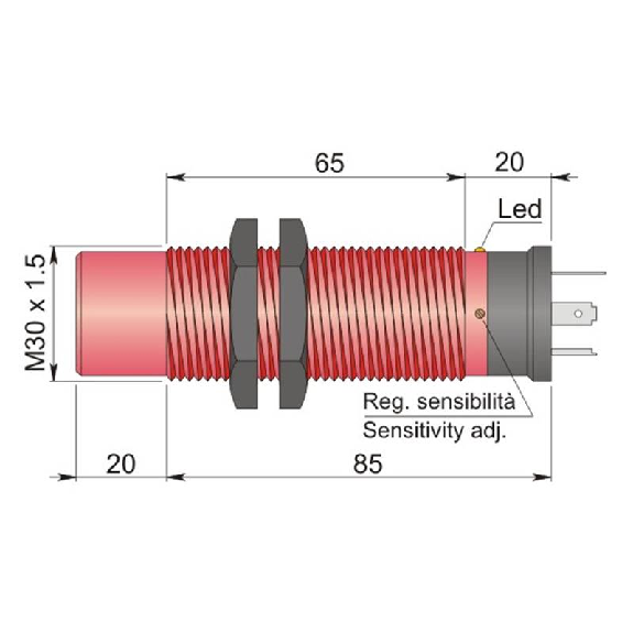 DPC M30 PNP NO+NF P25mm non noyé réglable 24Vdc / Conn. K-Lire la description