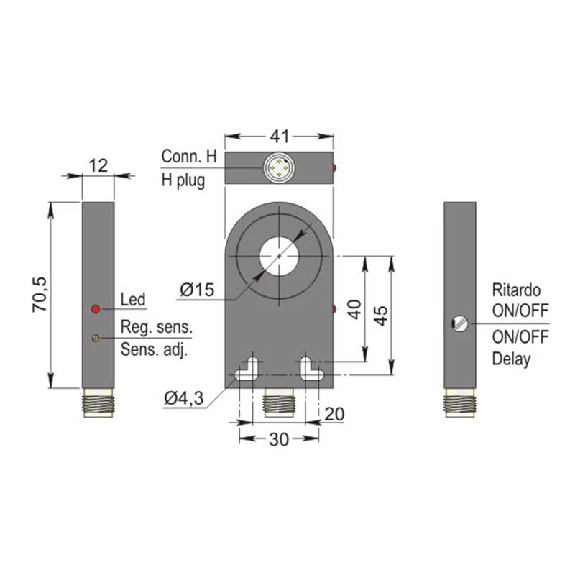 DPI Annulaire Ø=15mm PNP NO+NF 41x70.5x12mm / M12 4P-Lire la description
