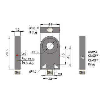 DPI Annulaire Ø=15mm PNP NO+NF 41x70.5x12mm / M12 4P-Lire la description