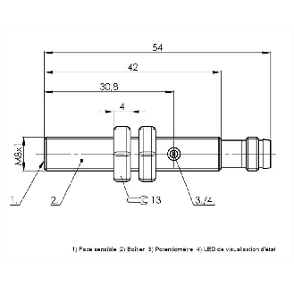 DPC M08 PNP NF P1,5mm noyé lg54(42)mm Inox 11-30Vdc / M08 3P-Lire la description