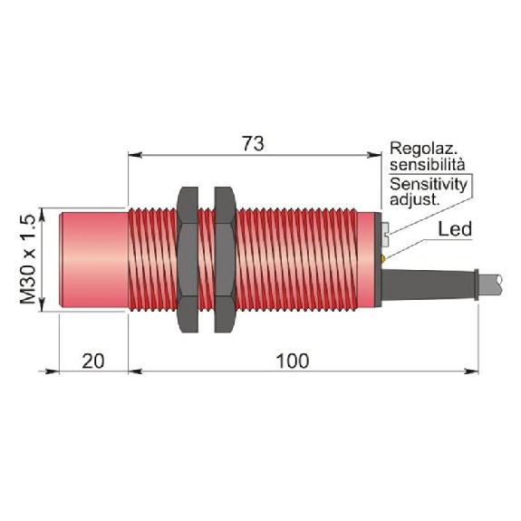 Détecteur de proximité capacitif; M30 Relais P25mm non noyé Plastique 12-240Vac/dc / Câble 2m-Lire la description