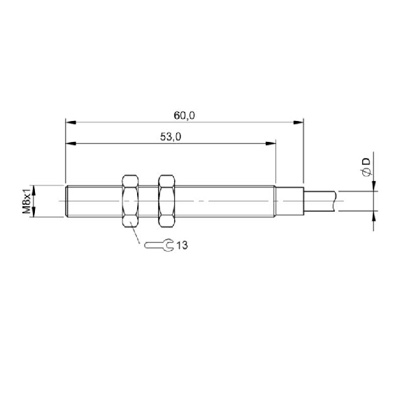 DPI HT M08 PNP NO P2mm noyé lg60(53)mm Inox +140°C / Câble 5m PTFE-Lire la description