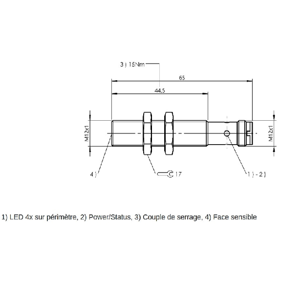 Tête de lecture/écriture HF (13,56 MHz) Ø12x65mm, M12 4P-Lire la description
