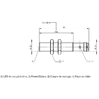 Tête de lecture/écriture HF (13,56 MHz) Ø12x65mm, M12 4P-Lire la description