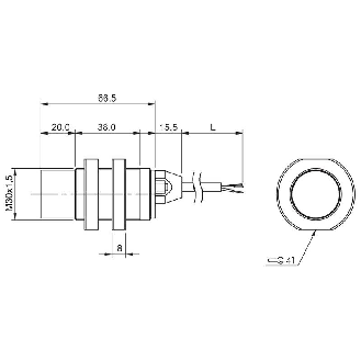 DPC PNP NO P30mm non noyé lg66,5(38)mm PBT / Câble 2m PUR-Lire la description